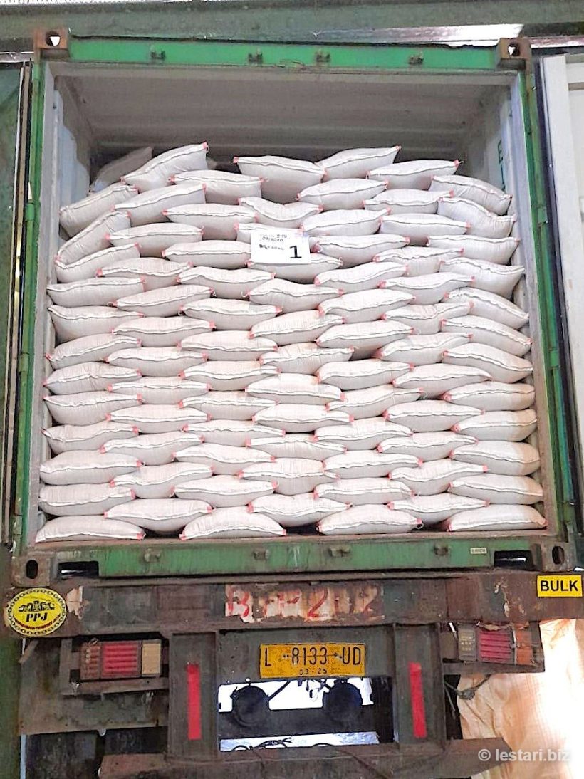 50 kg PP bags stacked in a container